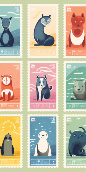 动物图案邮票12格平面设计