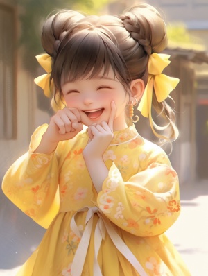 a,little,girl,in,yellow,chinese,dress,laughing,,in,the,style,of,anime,art,,32k,uhd,,photo-realistic,,oshare,kei,,cute,cartoonish,designs