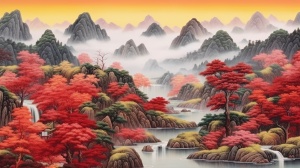Colorful Asian Village: Mesmerizing Painted Picture