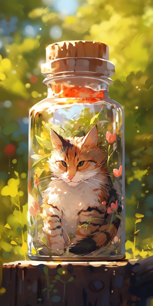 装在瓶子里的猫。