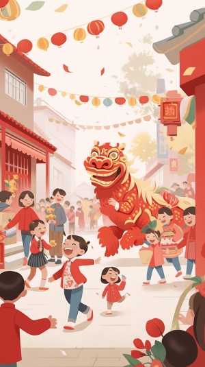 中国春节：红灯笼、狮子舞和笑容满面的游客
