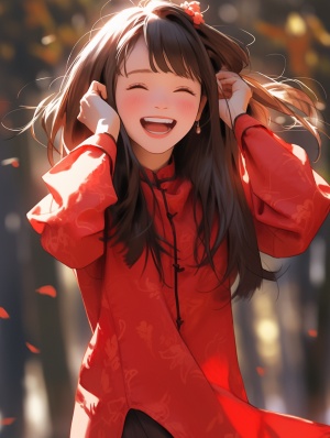 32K UHD Photo-Realistic Oshare Kei Girl in Red Chinese Dress