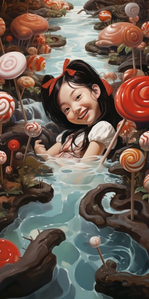 巧克力森林中的幸福小女孩