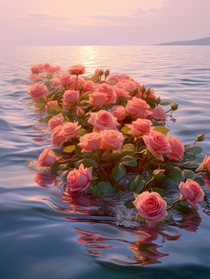 浪漫的水中玫瑰与超现实主义装置