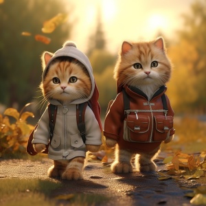 可爱小猫在秋天的背包和夹克的柔软梦幻般描绘