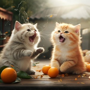 小橙猫和小灰猫打闹