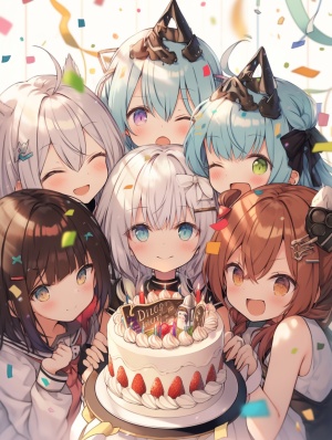 生日派对中滑稽的五个女孩