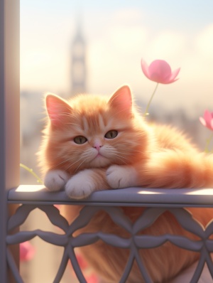 梦幻小飞月：猫在栏杆上展示情感手势