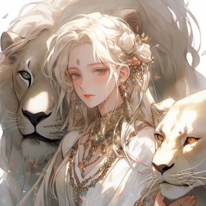 狮子座情侣拟人，华丽，珠宝，白皮肤