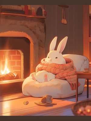 可爱动漫兔子与费尔南多·博特罗的逼真雪景