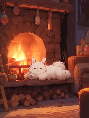 可爱和古怪的小熊在舒适房间里的壁炉前休息