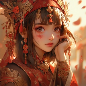 chinese princess character, in the style of romantic academia, realistic yet romantic, dao trong le, light brown and red, nightcore, kintsugi, fernando amorsolo