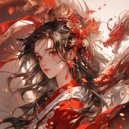 art of chinese woman with a large Chinesecharacter, in the style of nightcore, romantic and nostalgic themes, kawacy, northern and southern dynasties, light brown and red, romantic manga, elegant, emotive faces