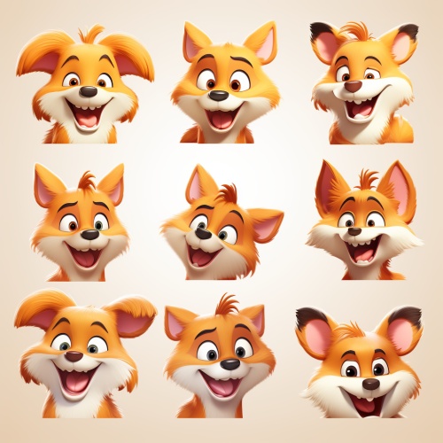 一组卡通狐狸的表情包，12个
