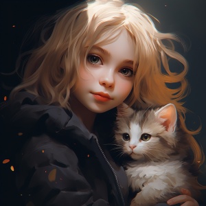 可爱少女和猫猫