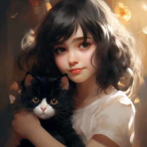 可爱少女和猫猫