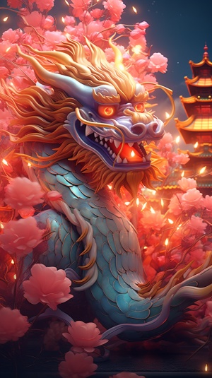中国龙，灯笼，鞭炮，春节元素背景，，在fawncore的风格，32k uhd，漫画样的插图，solapunk，钱轩，色彩强度，独特的人物设计