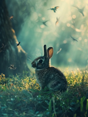 兔子仰望天空，追踪超高清8K飞翔小鸟
