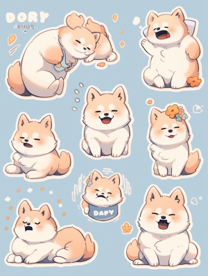 Hallyu-style Dog Daily Timetable Stickers with Mori Kei and Duckcore Elements