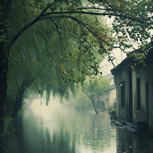 烟雨朦胧，细雨如丝，轻轻地洒落在大地上，带来了一种宁静谧而神秘的美。雨雾交织在一起，将远处的景物模糊化，仿佛置身于一幅水墨画中。在这样的场景中，人们往往会感受到一种宁静与诗意。