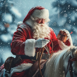 圣诞老人骑马送礼物给小朋友