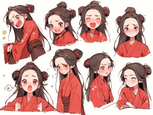 Cute Chinese Girl in Hanfu: Expressive Illustration Set