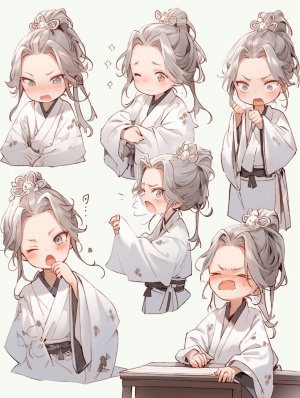 White Robe Girl: Traditional Clothes, Chinese Painting and Cute Emoticons