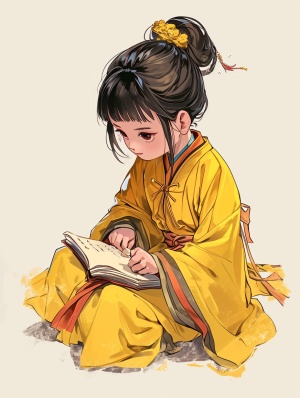 Cute Little Girl in Yellow Robe with 9 Emoticons
