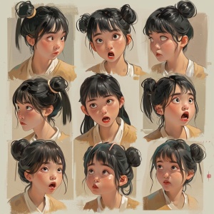 可爱的中国女萌娃多种多样的表情