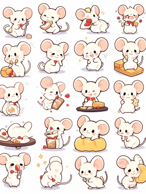 sheet of cute mouse stickers，various postures and expressions, different emotions, various poss and expressions, a individual ui design app icon Ulinterface happy delight joyful brandnew ar 3:4style cute s 180