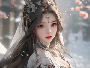 中国古风美少女在宫殿背景下展示精致汉服妆容