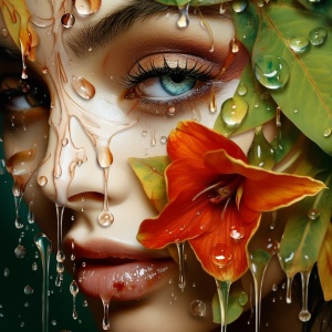 迷人画面：绿眼泪耳钉，华丽枫叶玫瑰花