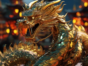 Sparkling Chinese Golden Dragon in Hyper-Realistic 16K UHD