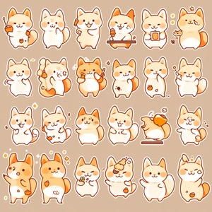 sheet of cute cat stickers，various postures and expressions, different emotions, various poss and expressions, a individual ui design app icon Ulinterface happy delight joyful brandnew ar 3:4style cute s 180