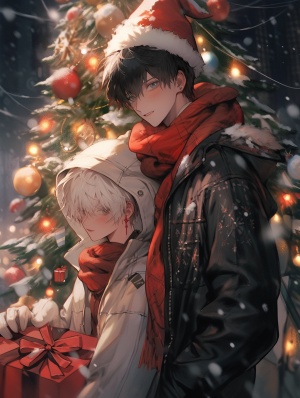 冬日圣诞节：两个男孩穿搭圣诞节服装