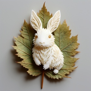 树叶上的可爱小白兔