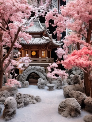 盆景樹與閃爍櫻花的靜謐聖地