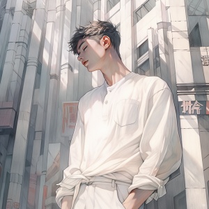 一个迷茫的中国男青年：高细节大师作沉思街头。