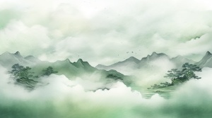 绿色云雾背景水彩磨砂质感
