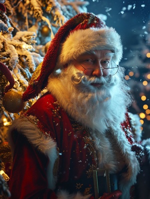 santa and christmas cheer screenshot, in the style of traditional chinese, realistic usage of light and color, video montages, light black and dark azure, light red and yellow, eye-catching, spectacular backdrops