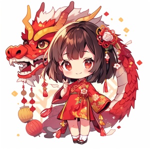 可爱乖巧的中国小女孩穿着红色新年小红裙