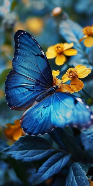 蓝色金色彼岸花中的克莱恩大蝴蝶