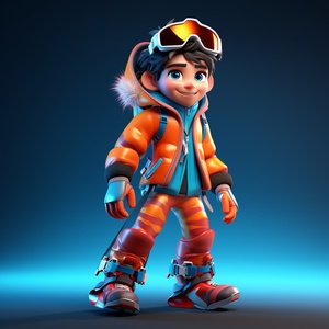 wearing fashionable ski clothes long shotPixar style, Disney style gradient background3D rendering, 3D, Blender, C4D, Octane rendering