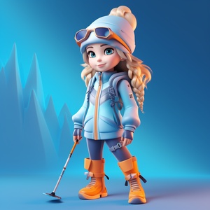 Fashionable Ski Clothes in Pixar-Style Gradient Background