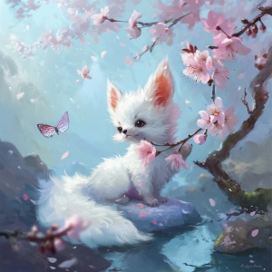 Enchanting Baby White Fox with Big Fluffy Tail