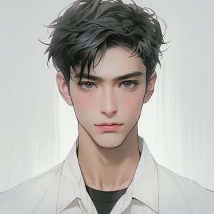 中国男青年黑发精致英俊衬衫造型