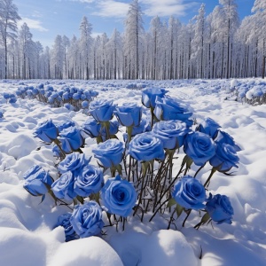 雪地里的克莱因蓝色玫瑰大全景