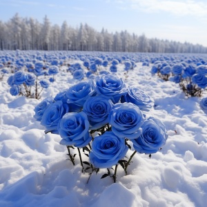 雪地里的克莱因蓝色玫瑰大全景