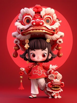 Adorable Chinese New Year Lion Dancer Sculpture by POP MART