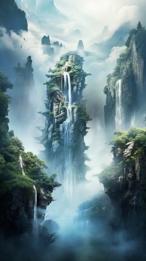中国风的壮丽瀑布景观
